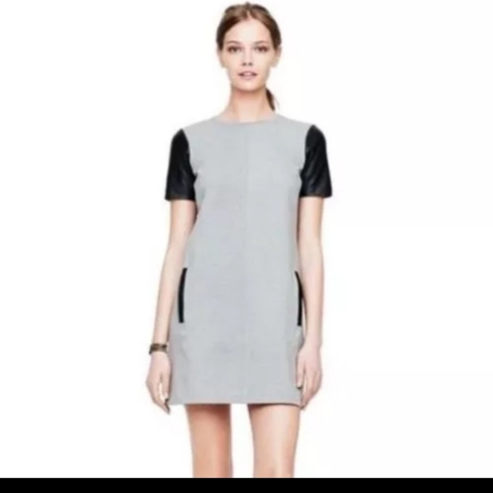 Club monaco grey dress with leather trim